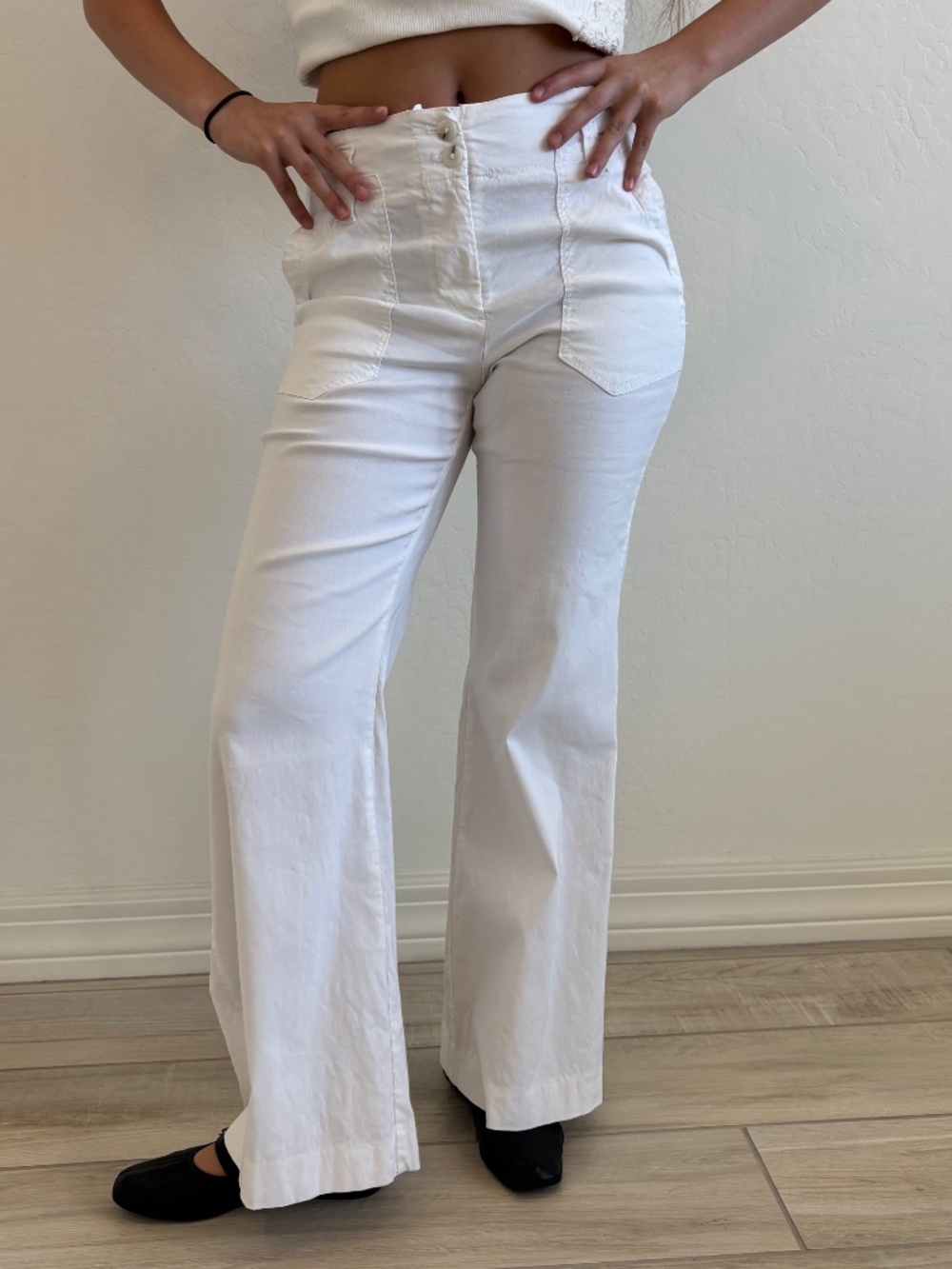 Anthropologie Maeve The Naomi Wide-Leg Flare Pants White Size 2